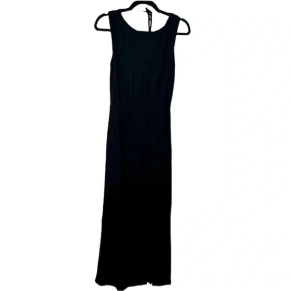 Lanston Women’s Black Sleeveless Side Slit Drape Tie Back Maxi Dress Size XS NWT